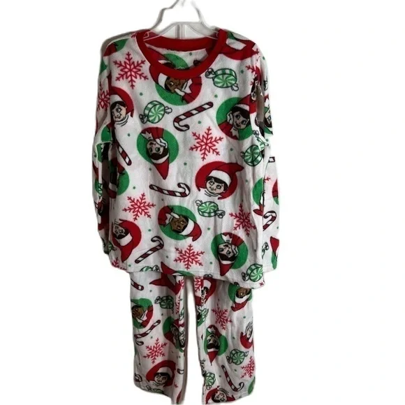 Elf on the Shelf Fleece Pajamas Sz 8 Kids NEW Christmas Red White Green